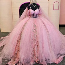 Shiny Pink Ball Gown Quinceanera Dresses Off Shoulder Sweet 16 Birthday Party