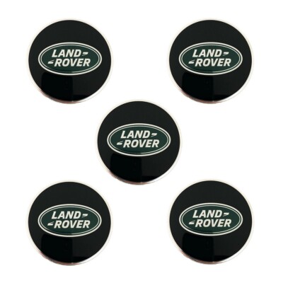Land Rover Black with Green Oval Polished Wheel Center Hub Caps Set x5 Genuine