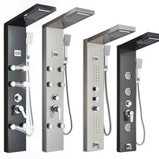 Stainless Steel Rainfall Waterfall Shower Panel Tower System Body Massage Jets