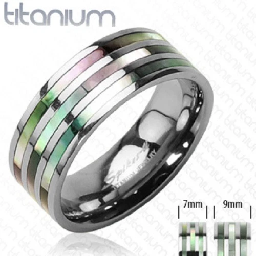 New Triple Abalone Solid TITANIUM Ring Wedding Engagement Band Mens Ladies (A18)