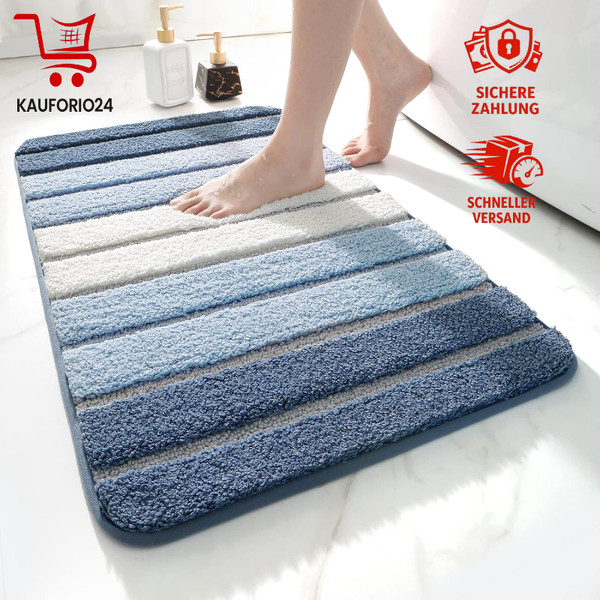 Badematte Rutschfest 50X80 Cm Weich SaugfäHig Waschbar Badezimmer Teppich Blau-image
