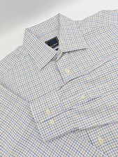 David Donahue Mens 100 Cotton Trim Fit Shirt 16x35 Blue Brown Check
