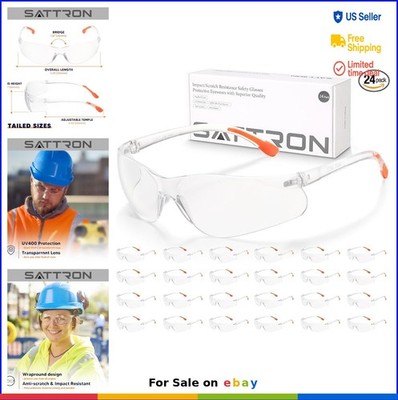 24 Pack Clear Safety Glasses UV Protection Polycarbonate ANSI Z87.1 Scratch