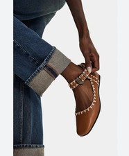 Free People Sz 7.5 Crochet Mystic Mary Jane Flats, Brown Shoes Strap Buckle NEW