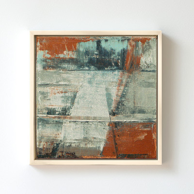 Abstract Landscape Oil Painting, Minimalist Scraped Composition, Small Framed