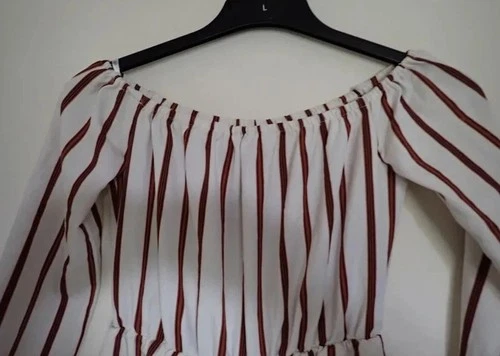 Miss guided Striped Bardot playsuit.