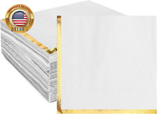100 Pack 2 Ply Cocktail Napkins Paper Gold Foil Trim Edge Beverage Dessert Dispo