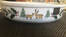 Deruta REINDEER Winter Scene 12 1/2 x 8" Oven to Table Oval Baking Dish -- NWT