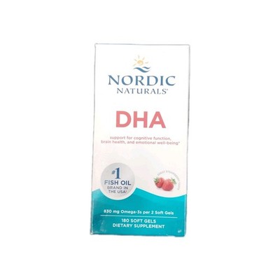 Nordic Naturals DHA 830mg Omega 3 Fish Oil Strawberry Flavor 180 Soft Gels 9/28