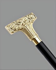 Black Wooden Walking Stick with Brass T-Handle Foldable Vintage Cane for Men  W