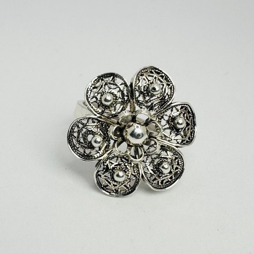 DGS Filigree Blooming Flower Design Sterling Silver Ring Size 7 (5.11g)