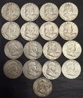 Lot of 17 Circulated 1940s- 1960s Franklin Half Dollar 90% Silver Coins