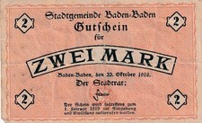 Baden-Baden - Stadt - 2 Mark - Rs. ohne Stpl. - ohne KN - Geiger 026.02c)