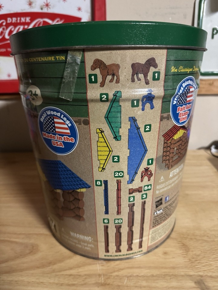 Lincoln Logs Centennial Edition Tin - 100th Anniversary Wood Building Set | 153 Real Wood Pieces