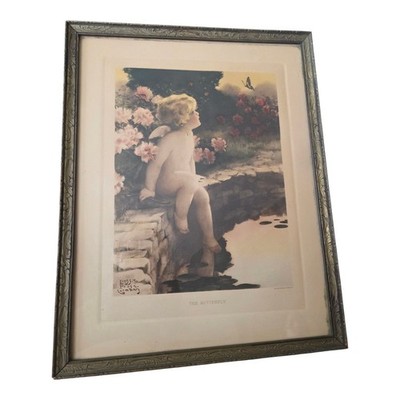 Vintage Framed Art ''The Butterfly'' By Bessie Pease Gutmann in Original Frame