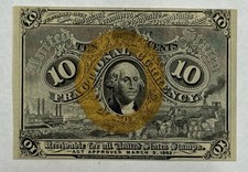 1863 U.S. 10 Cent Fractional Currency Note George Washington Second Issue