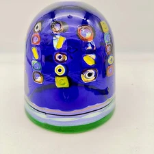 Murano Style Blue Murrine Millefiori Art Glass Pendant Lamp Shade Green Rim MCM