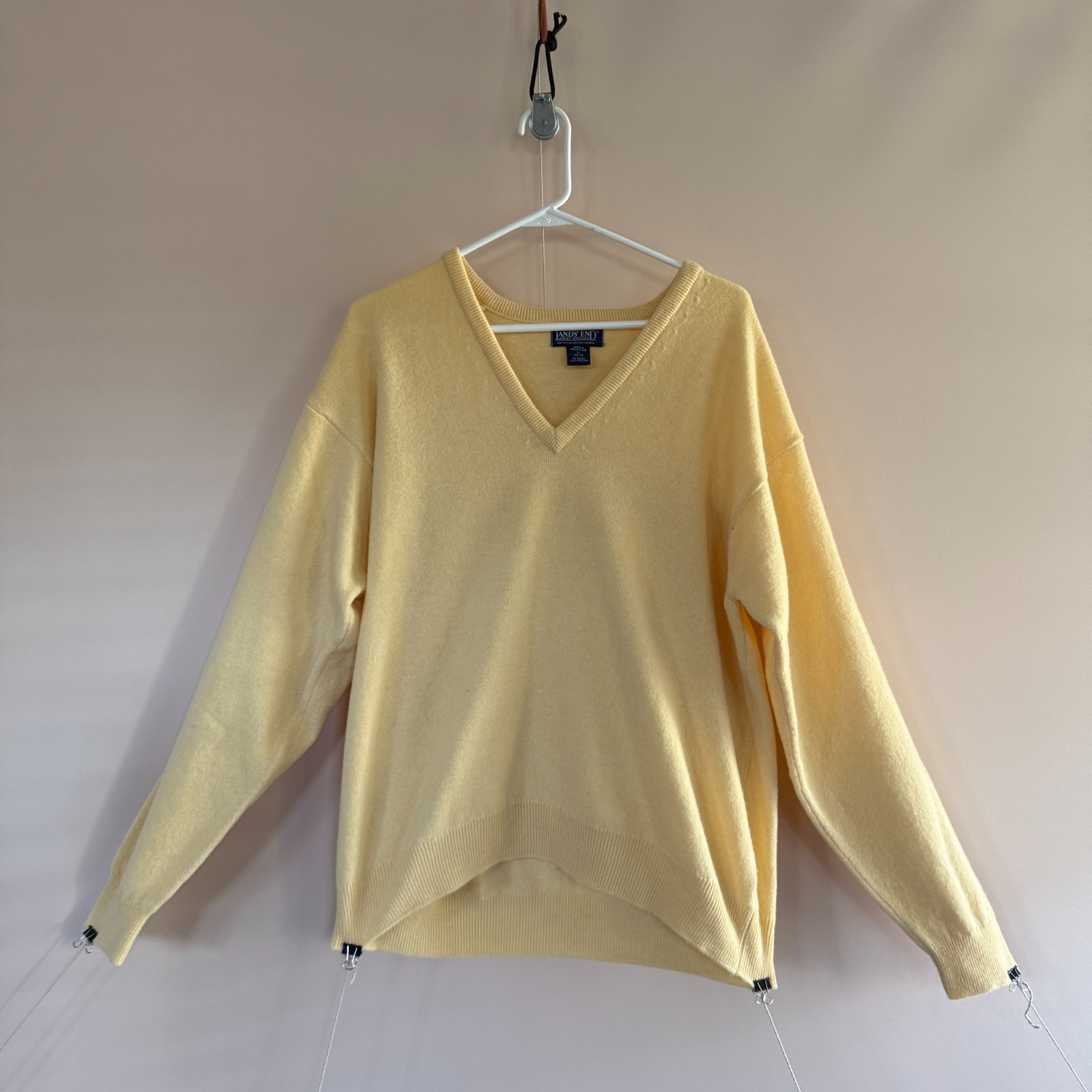 Lands End Lambswool V Neck Sweater Yellow Pullover Men's Size Large L