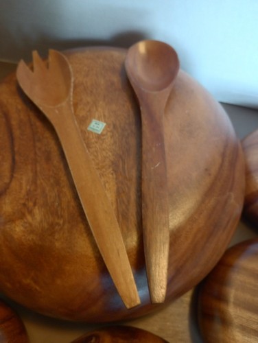 Vintage Monkey Pod Philippines Wood Salad Bowl Set ~ 9 Piece - Picture 7 of 8