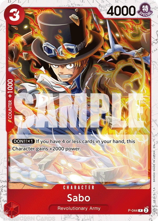 P-044 Sabo : Promo Pirate Foil English One Piece TCG Card : PRB02: One Piece Car