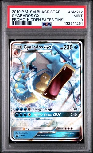2019 POKEMON SM BLACK STAR PROMO HIDDEN FATES TINS #SM212 GYARADOS GX PSA 9