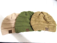 X3 C.C. California Women's Light Tan, Olive & Dark Tan Knit Winter Beanie Hats