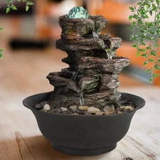 Ferrisland Indoor Tabletop Cascading Rock Water Fountain with Led Lights & Pu...
