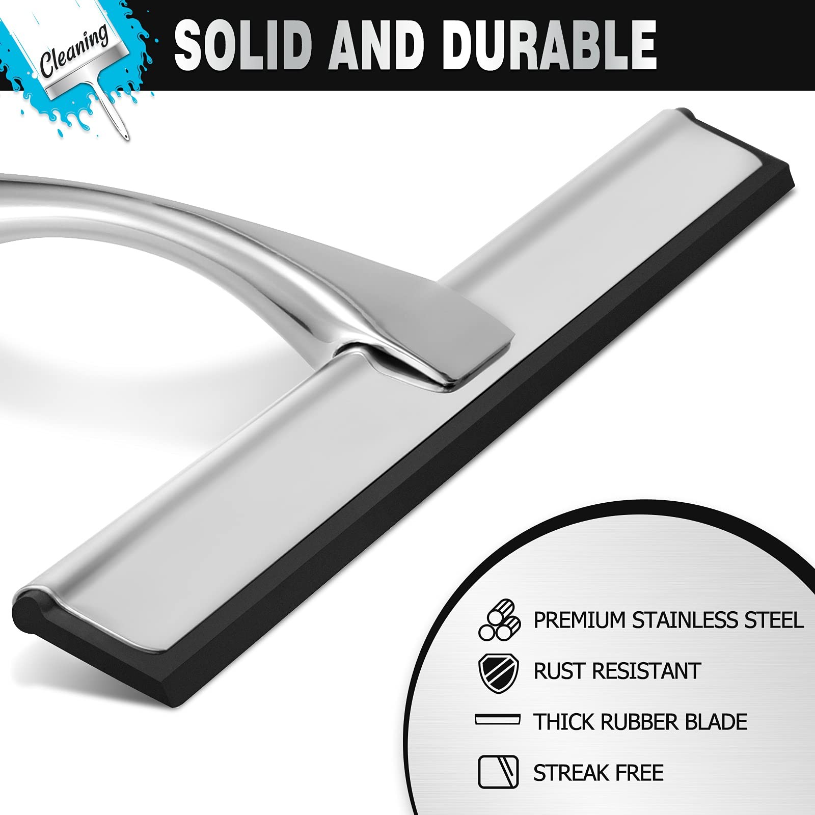 NETANY Shower Squeegee, 10-Inch Silver Squeegee, All-Purpose Stainless Steel ...