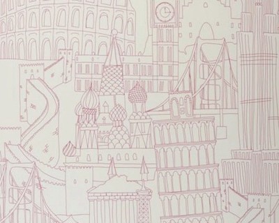 Globe Trotter Pink W0015/04 Tapete Clarke & Clarke