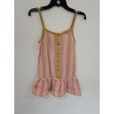 Matilda Jane Joanna Gaines Girls Pink Striped Ruffle Button Tank Top Size 10 #1