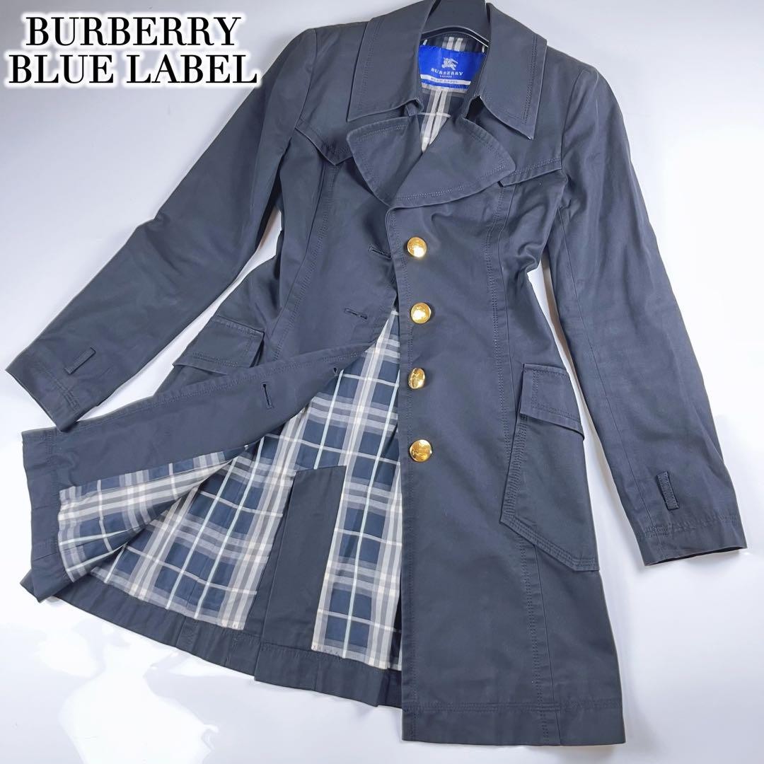 Burberry Blue Label Novacheck Black Trench Coat Size 38 m2_0806