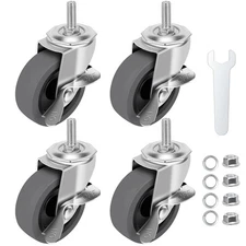 3 Inch Caster Wheels Threaded Stem Casters Set of 4 Heavy Duty Swivel Wheel