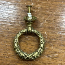 Brass French Victorian antique Drop Ring 1.75” OD Dia Drawer pull Wreath Regency