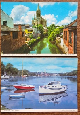 2er Set Truro, Cornwall Vintage Postkarten, Fluss, Kathedrale,