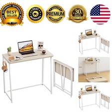 Folding Desk 31.5 Foldable Computer Table Small Spaces Oak Color