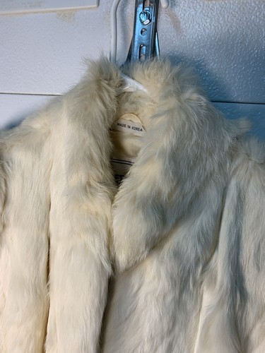 Vintage 1980's Fleet Street White Rabbit Fur Coat Jacket Women’s Pockets Small - Picture 6 of 15