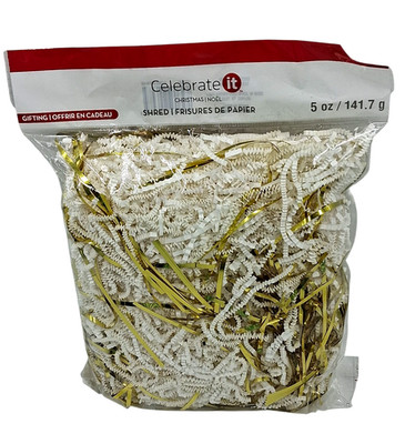 Celebrate It Shredded Crinkle Paper For Gifts Or Packaging Christmas White Gold