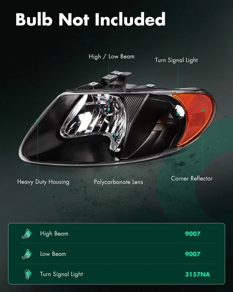 Conjunto de faros SCITOO para Chrysler Grand Voyager 2001-2002 01-07 Town Count Foto 2 de 4