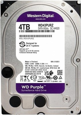 Western Digital WD Purple 4TB 3,5 Zoll SATA 6Gb/s Interne Festplatte WD43PURZ