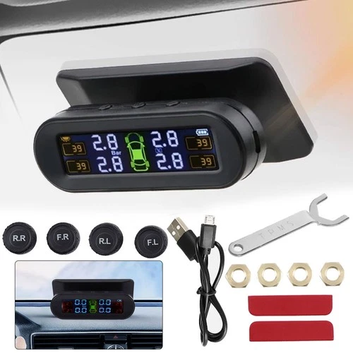Wireless Solar TPMS LCD Car Tire Pressure Monitoring System + 4 External Sensors