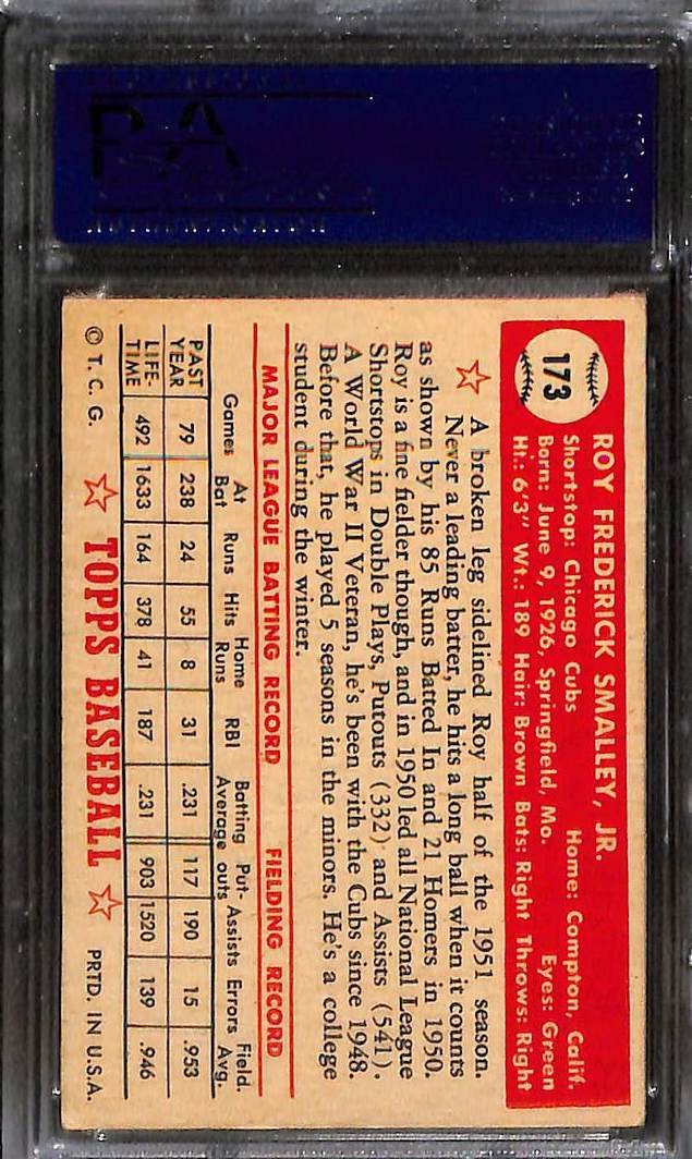1952 Topps #173 ROY SMALLEY PSA 6 EX-MT 18395687 view 2