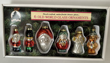 Vintage 1992 Old World Hand-Blown Glass Christmas Tree Ornaments 6 pc set in Box