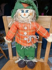 Fall Scarecrow, Orange Burlap. 14" Tall Stands Alone. Thanksgiving, Halloween