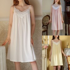 Women's Cotton Cami Nightgown Cute V Neck Sleeveless Princess Lace Sleep Dress