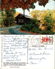 Covered Bridge Over Stream Autumn Scene New Hampshire NH Postcard
