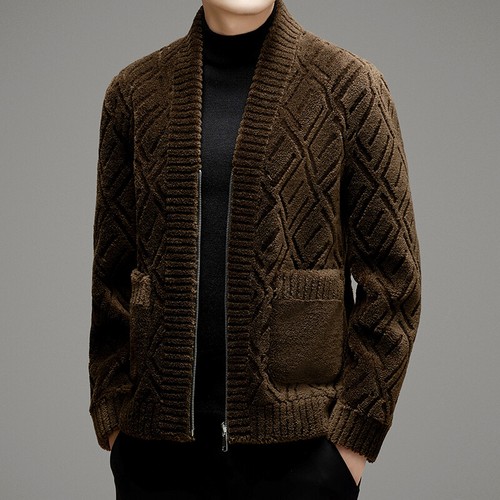 Pure Wool Coat Men's Winter V-neck Jacket Double-sided Lambswool Overcoats Warm - Picture 17 of 17