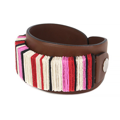 35574 auth MARNI brown leather & pink red white paper Bangle 