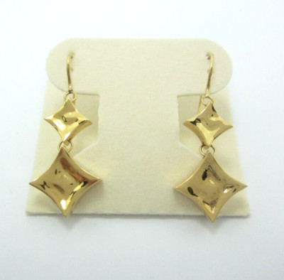 STUNNING MOVADO CONCAVE DIAMOND SHAPE 18K YG DANGLE STYLE 1-3/4'' EARRINGS  15.1G