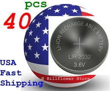 40 pcs LIR2032 2032 Bulk 3.6V Rechargeable LIR Genuine Lithium Battery
