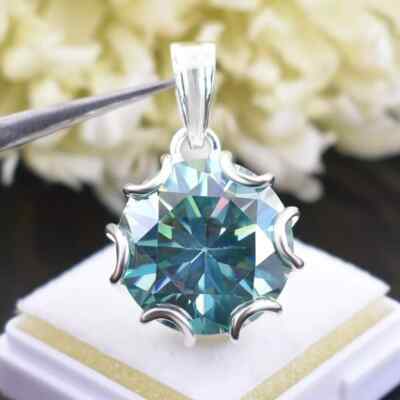 RARE 10 Ct Treated Blue Diamond Solitaire Pendant 925 Sterling Silver Certified